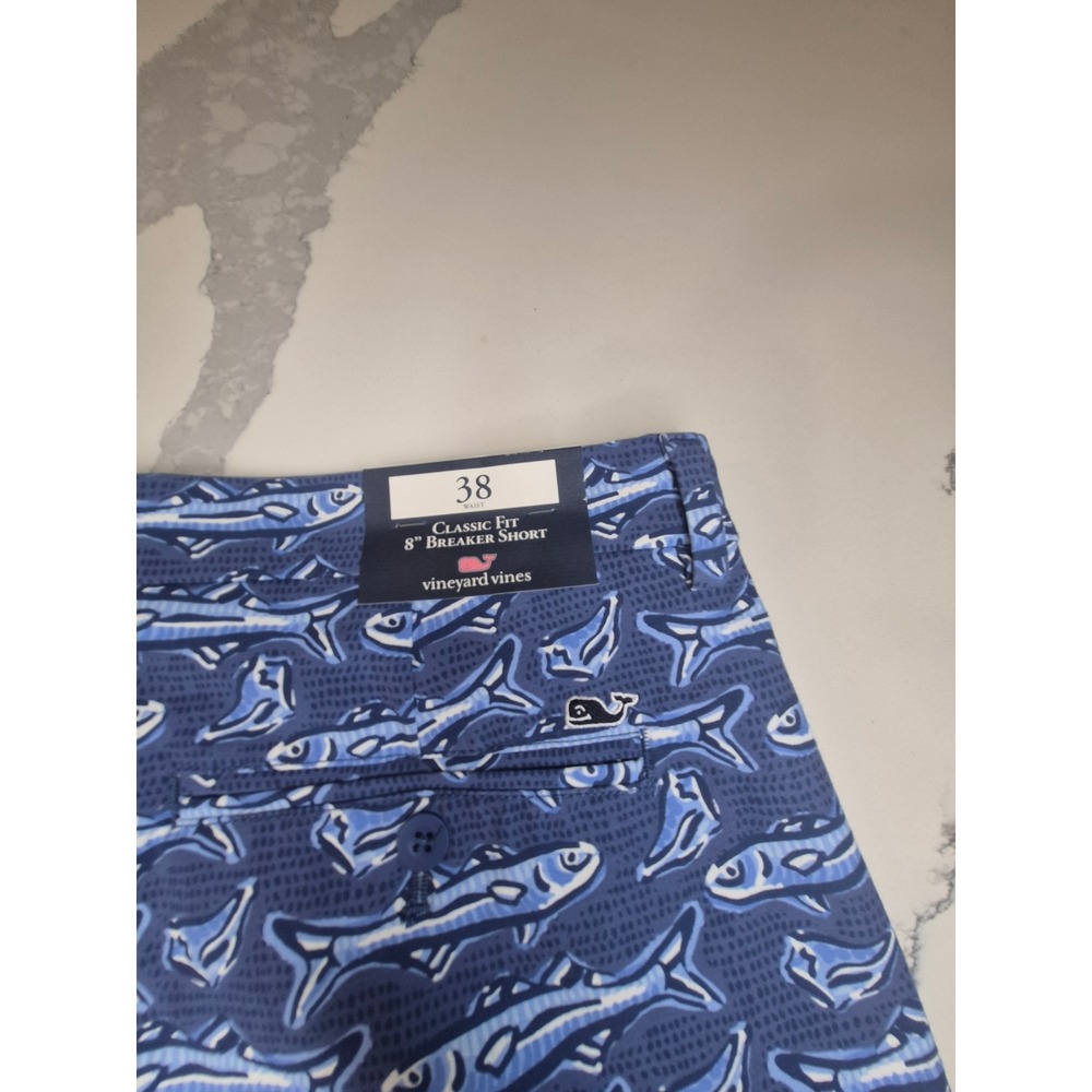 Vineyard Vines Mens 38 8 Inch Breaker Shorts Moonshine Blue Fish Print Novelty - Picture 8 of 11